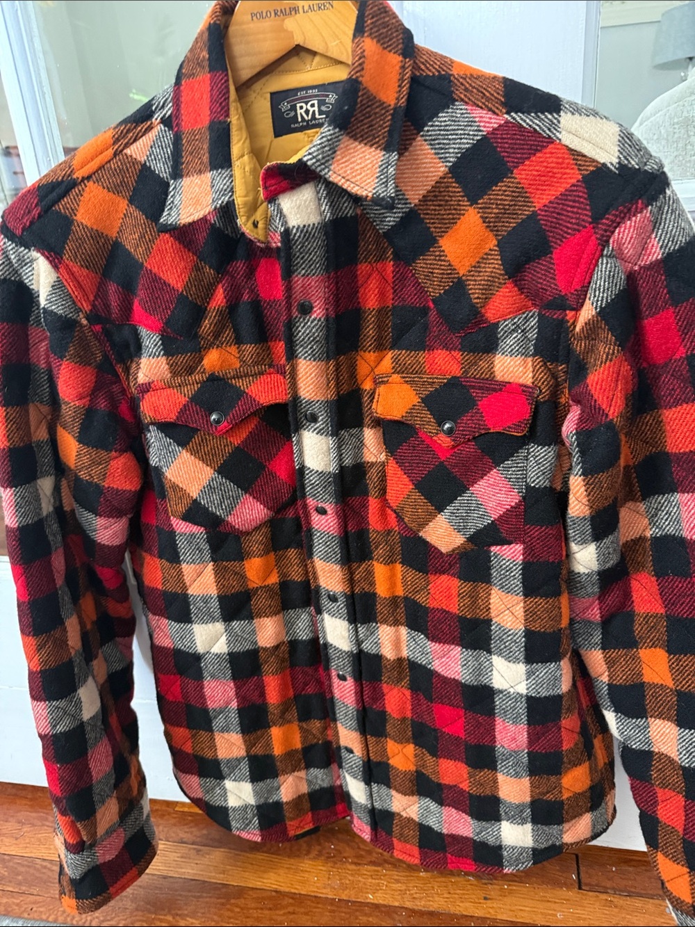 Ralph Lauren Red, Orange & Black Plaid Shirt Jacket